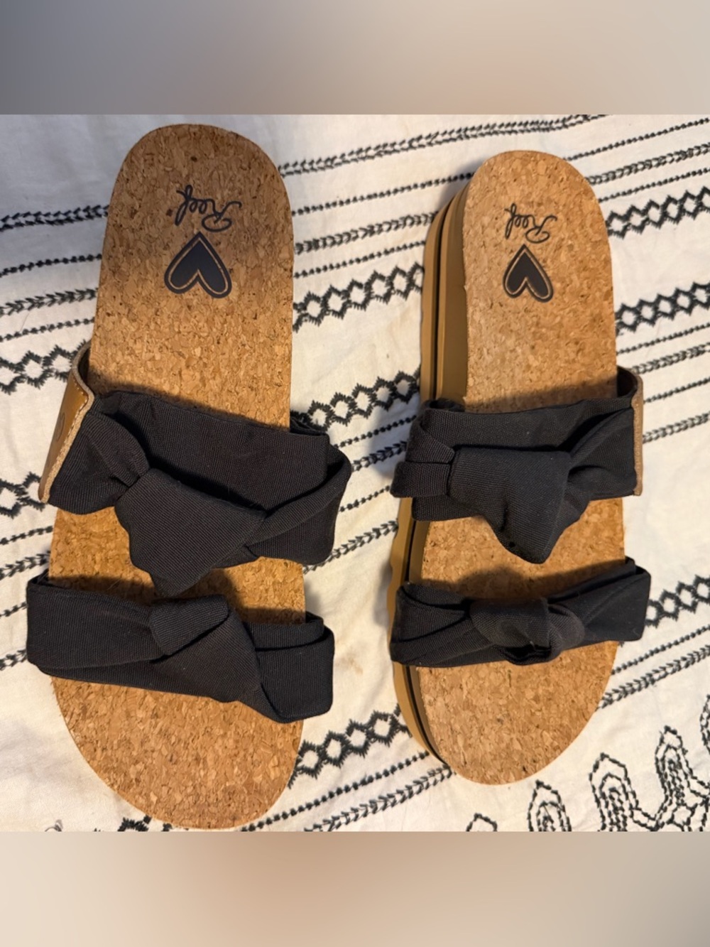 Reef Black Cork Footbed Slide Sandals